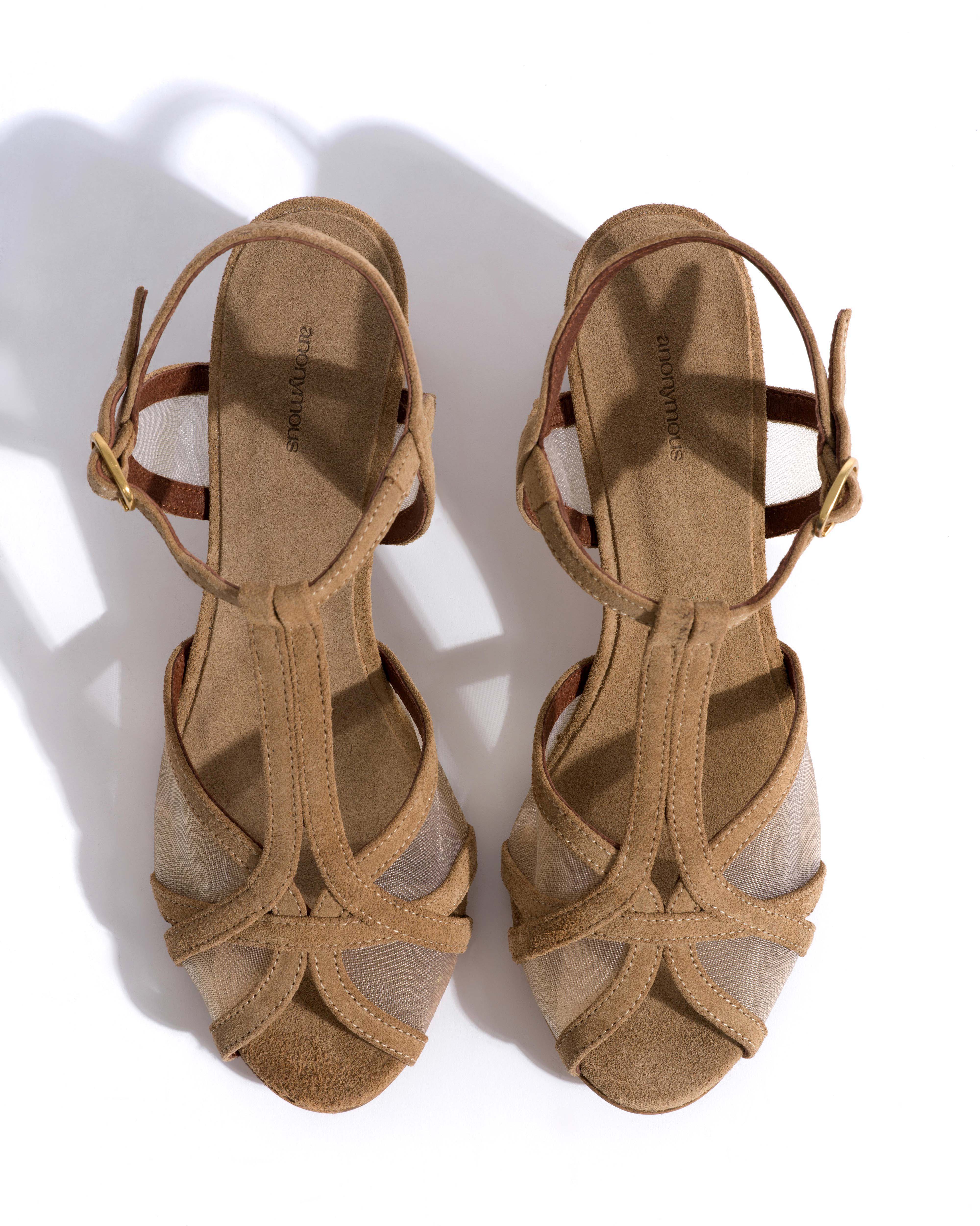 Therese 55 block mesh Calf suede & mesh Scirocco & caramel