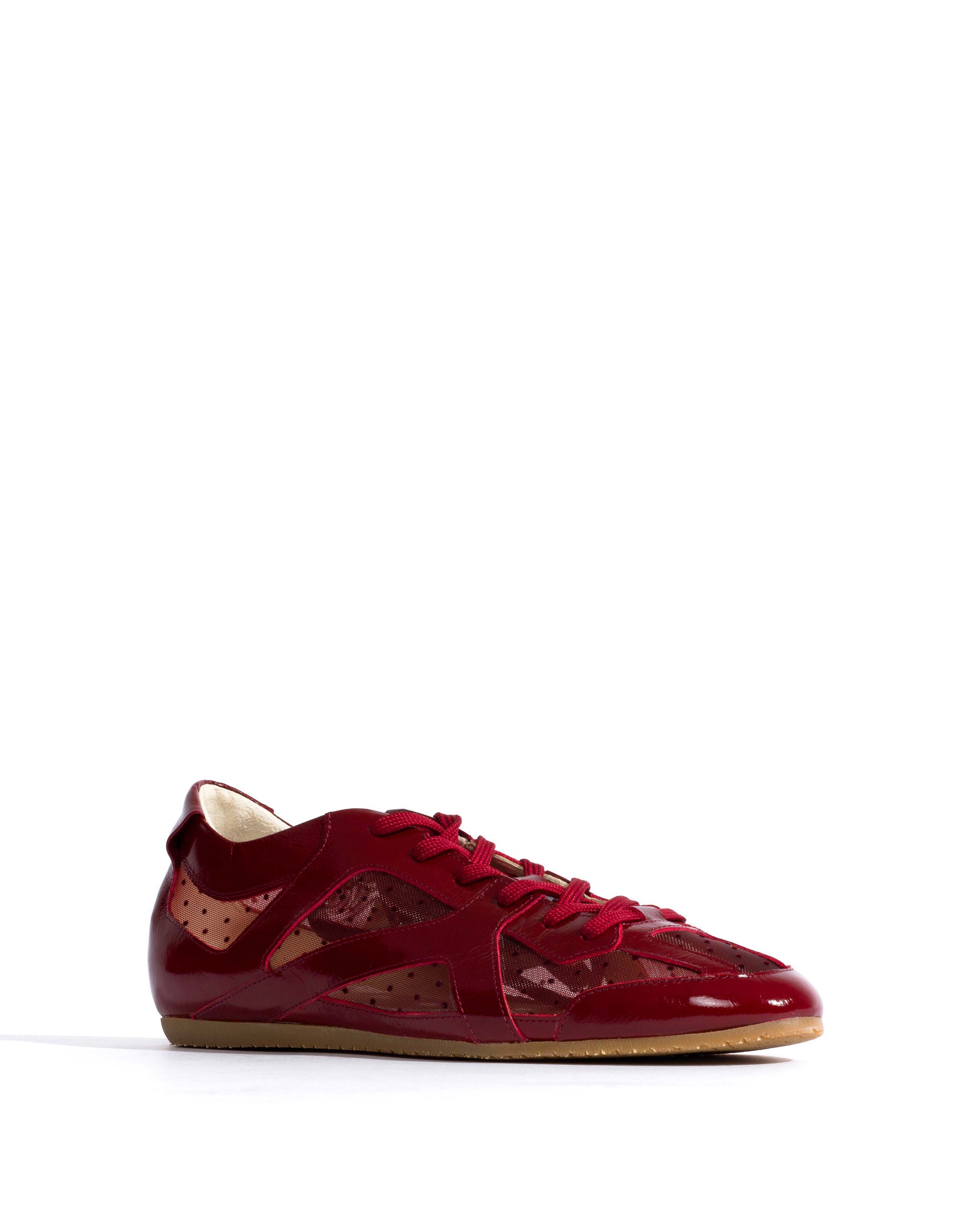 Sneakerina Crinkled polished goat & dot velvet mesh Pomegranate - Anonymous Copenhagen Sneakers