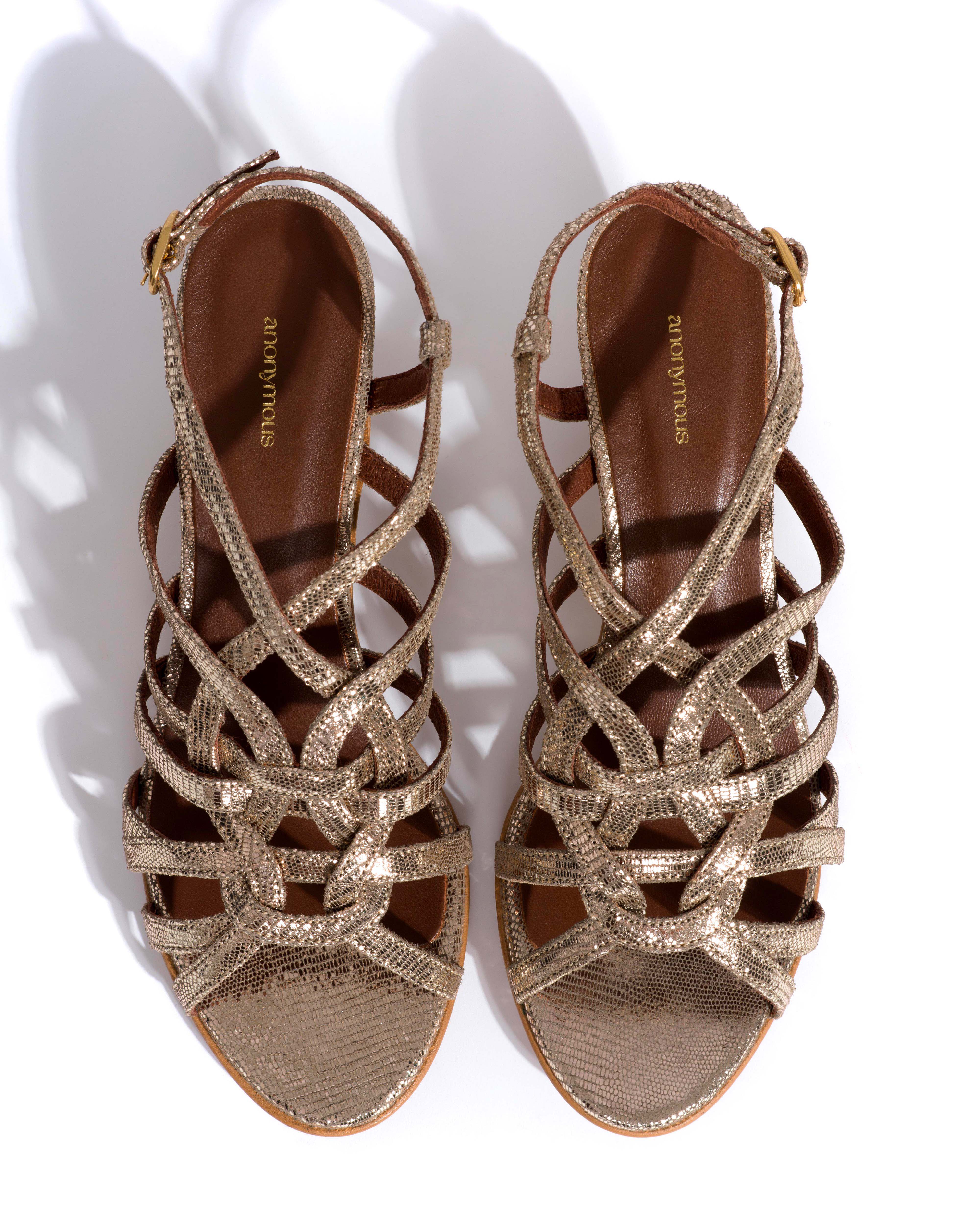 Vickey 50 stiletto Lizard metallic goat Vintage champagne