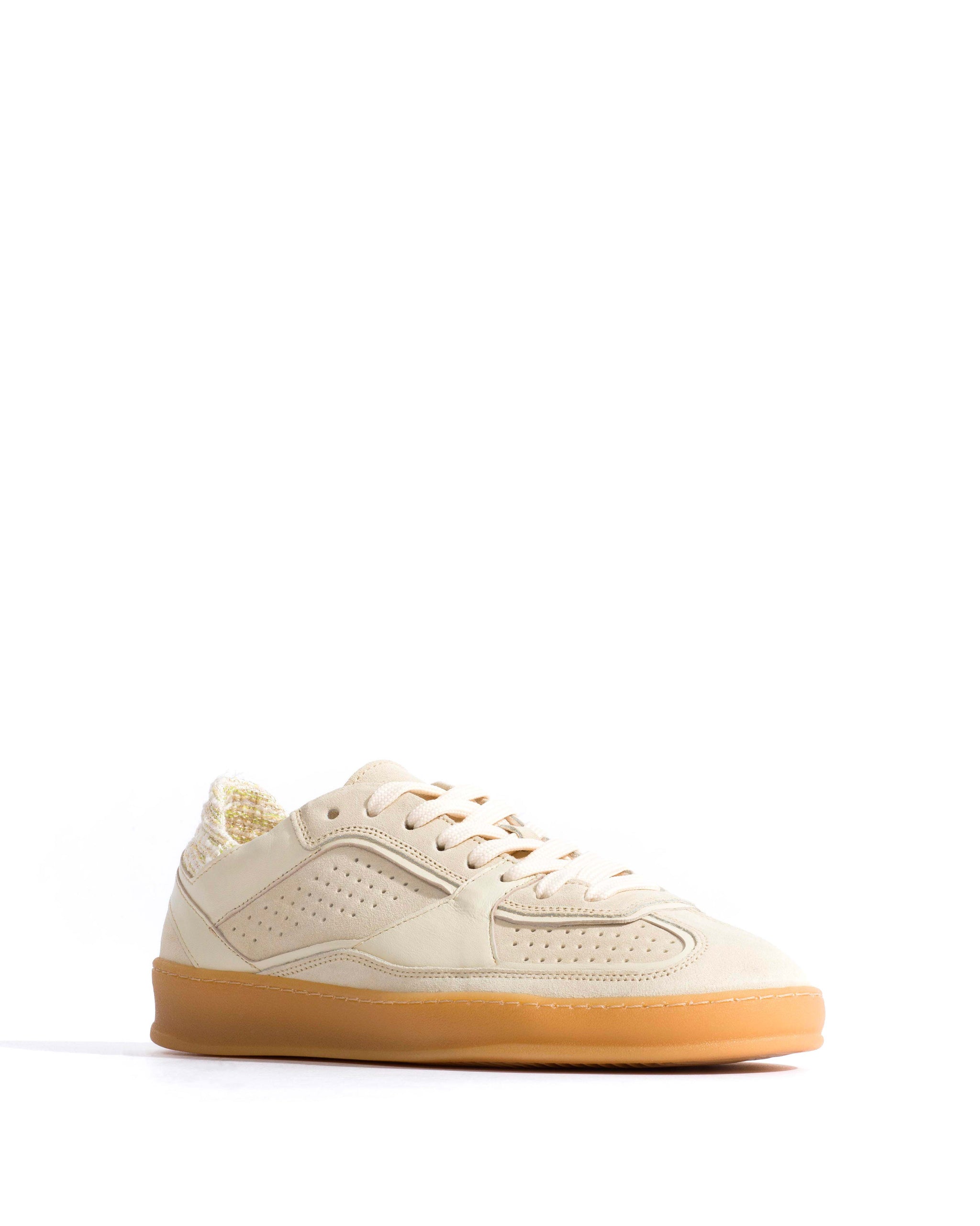 Dabbie Calf suede & sleek leather & boucle Antique white & white sand & pineapple ice - Anonymous Copenhagen Shoes