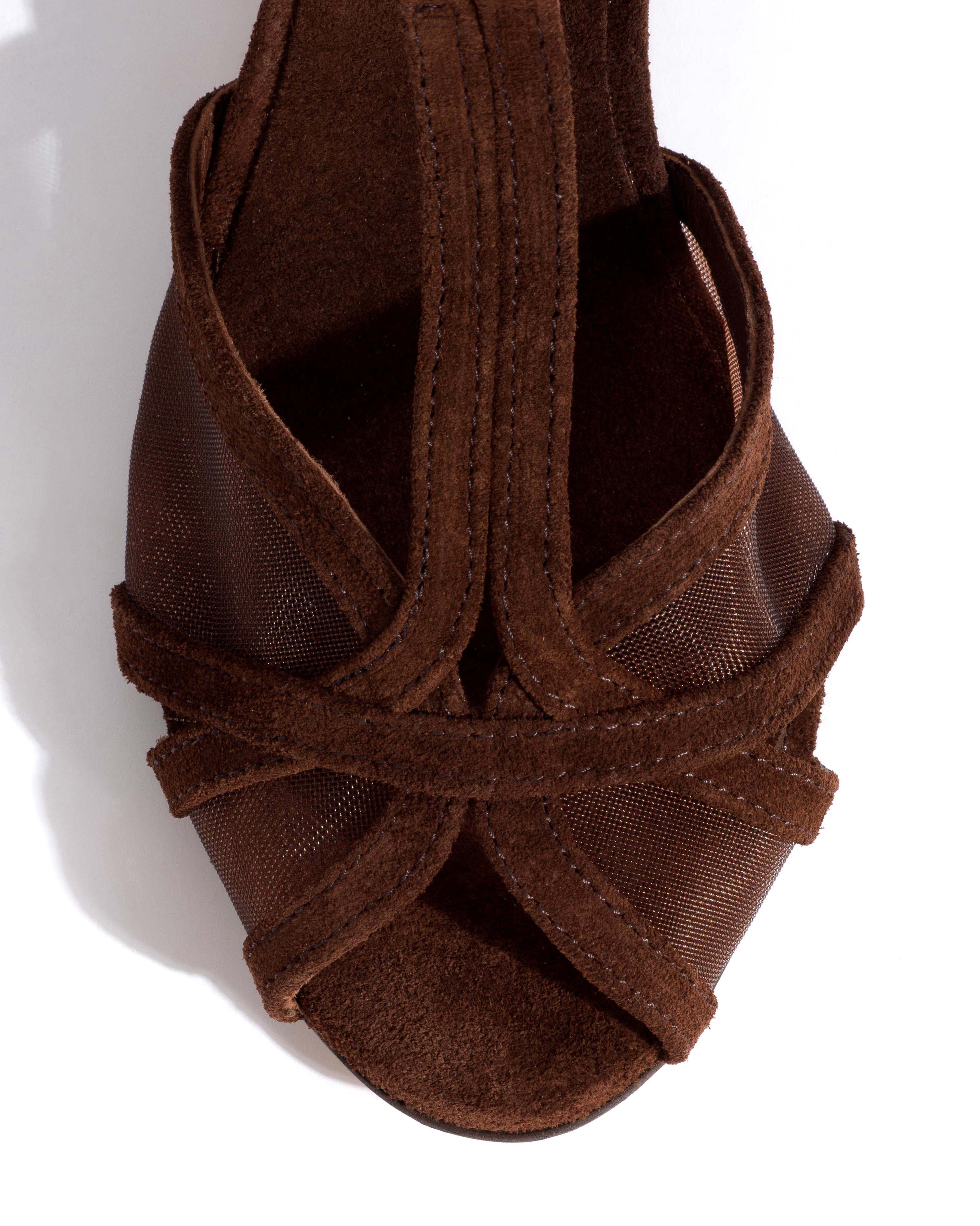 Therese 55 block mesh Calf suede & mesh Chocolate