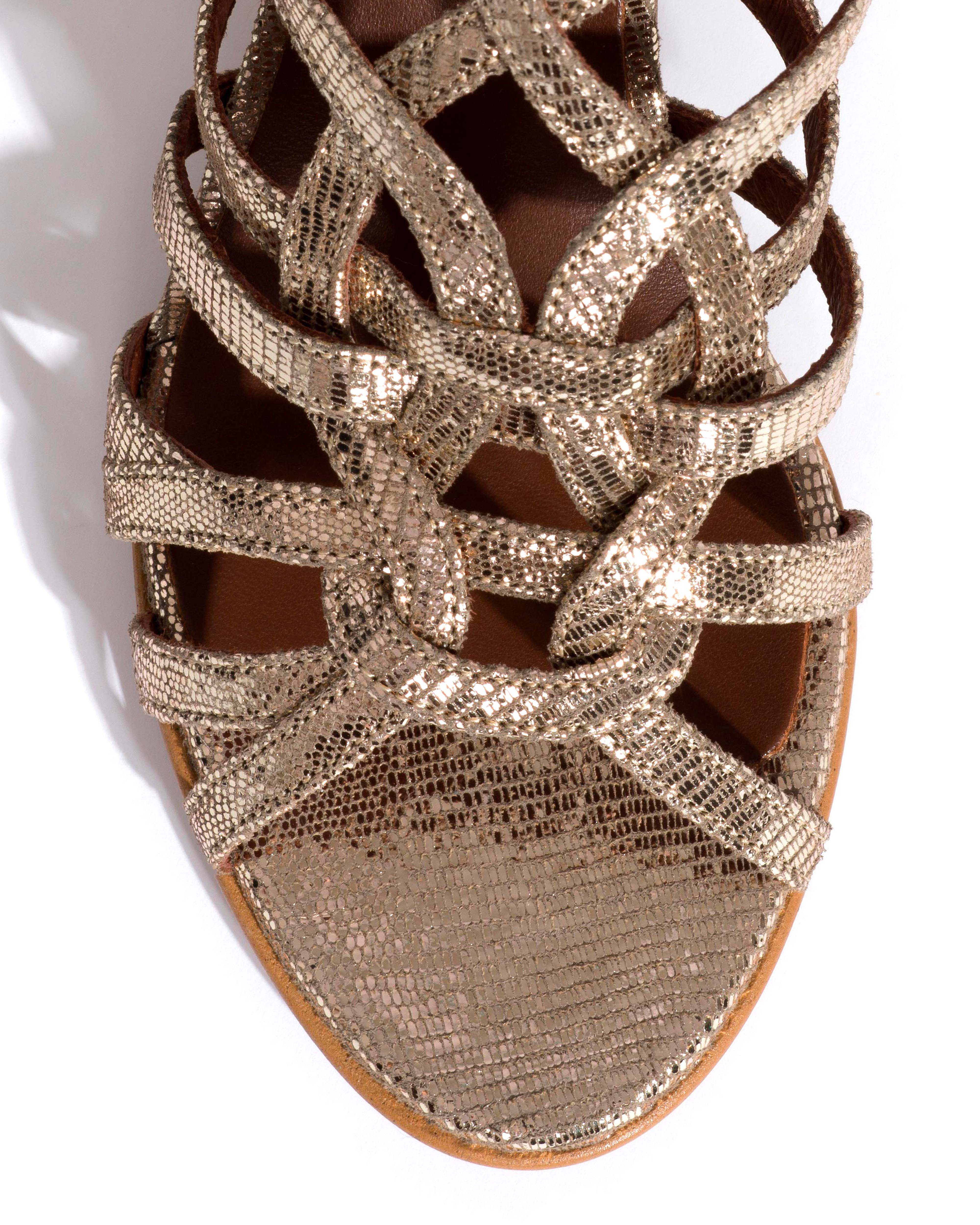 Vickey 50 stiletto Lizard metallic goat Vintage champagne