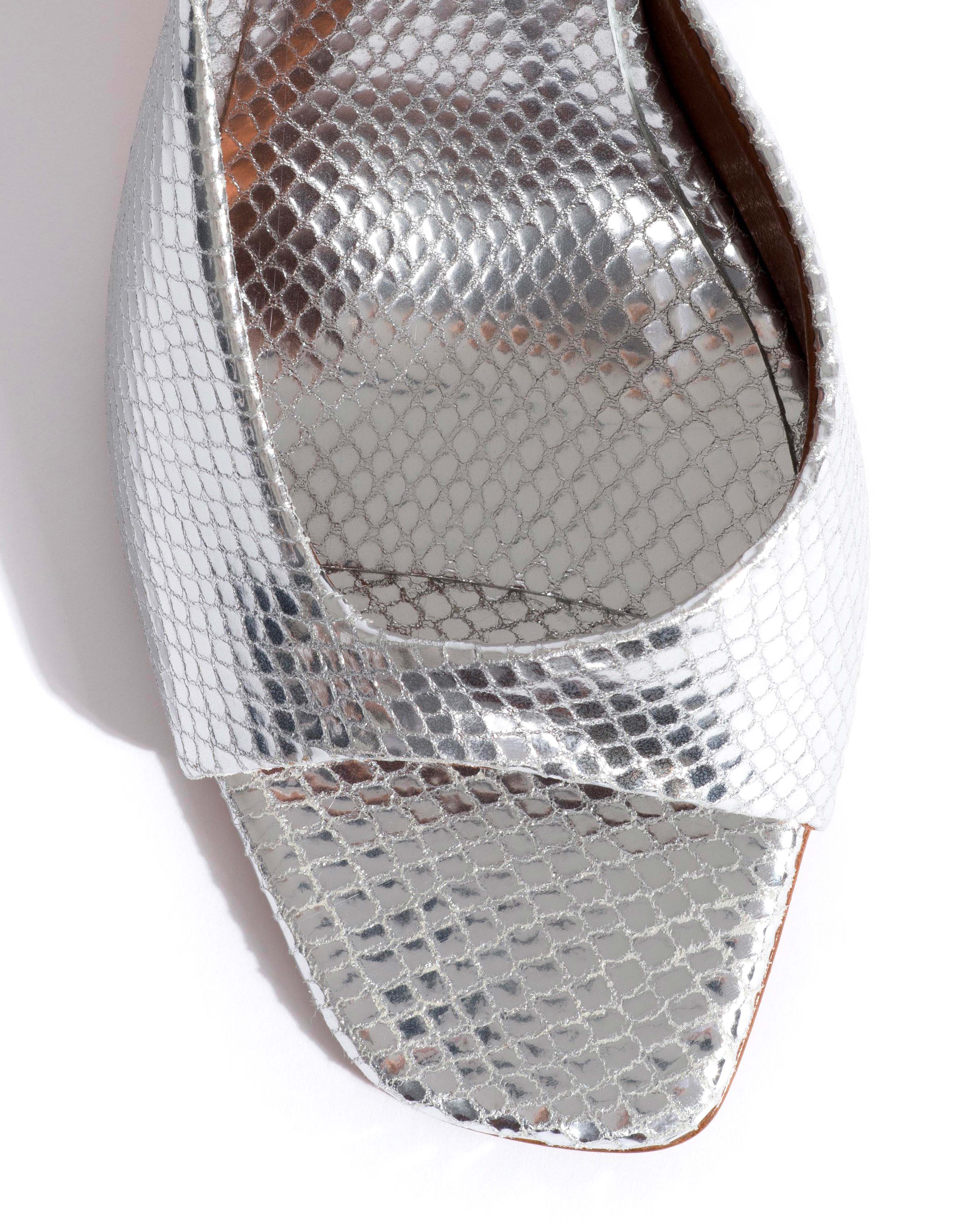 Mazy 100 Snake metallic calf Silver
