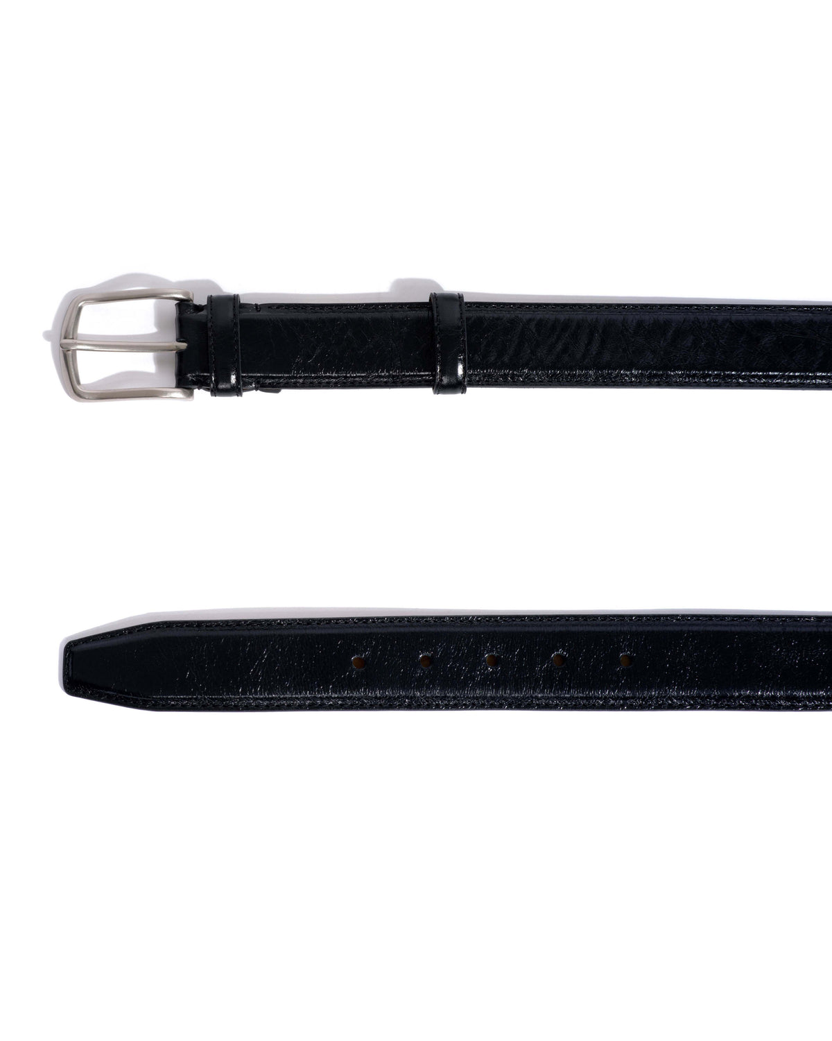 Quinn classic unisex leather belt Crinkled polished goat & metal Black & silver buckle