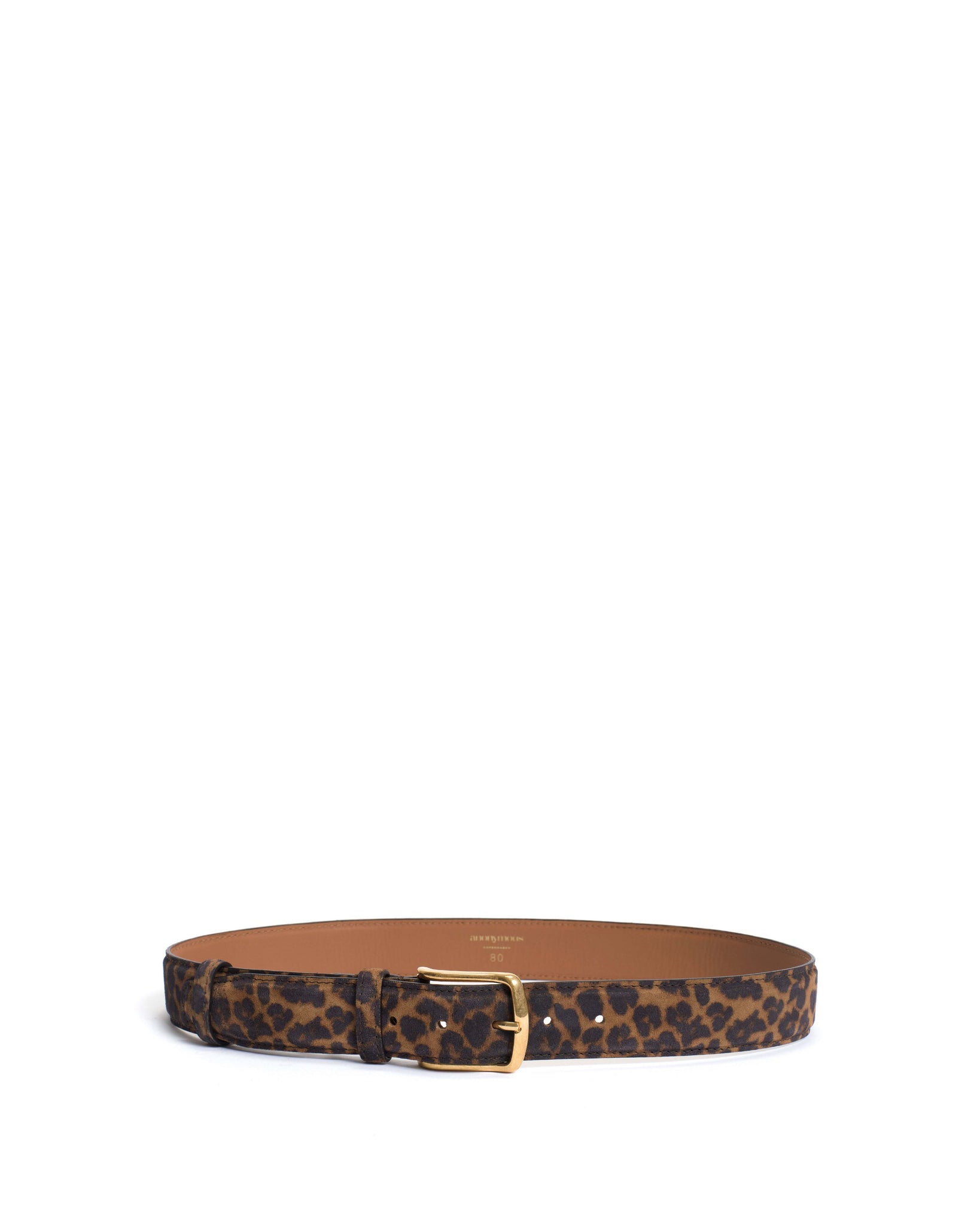 Quinn classic unisex leather belt Calf suede print Leopard & gold buckle - Anonymous Copenhagen