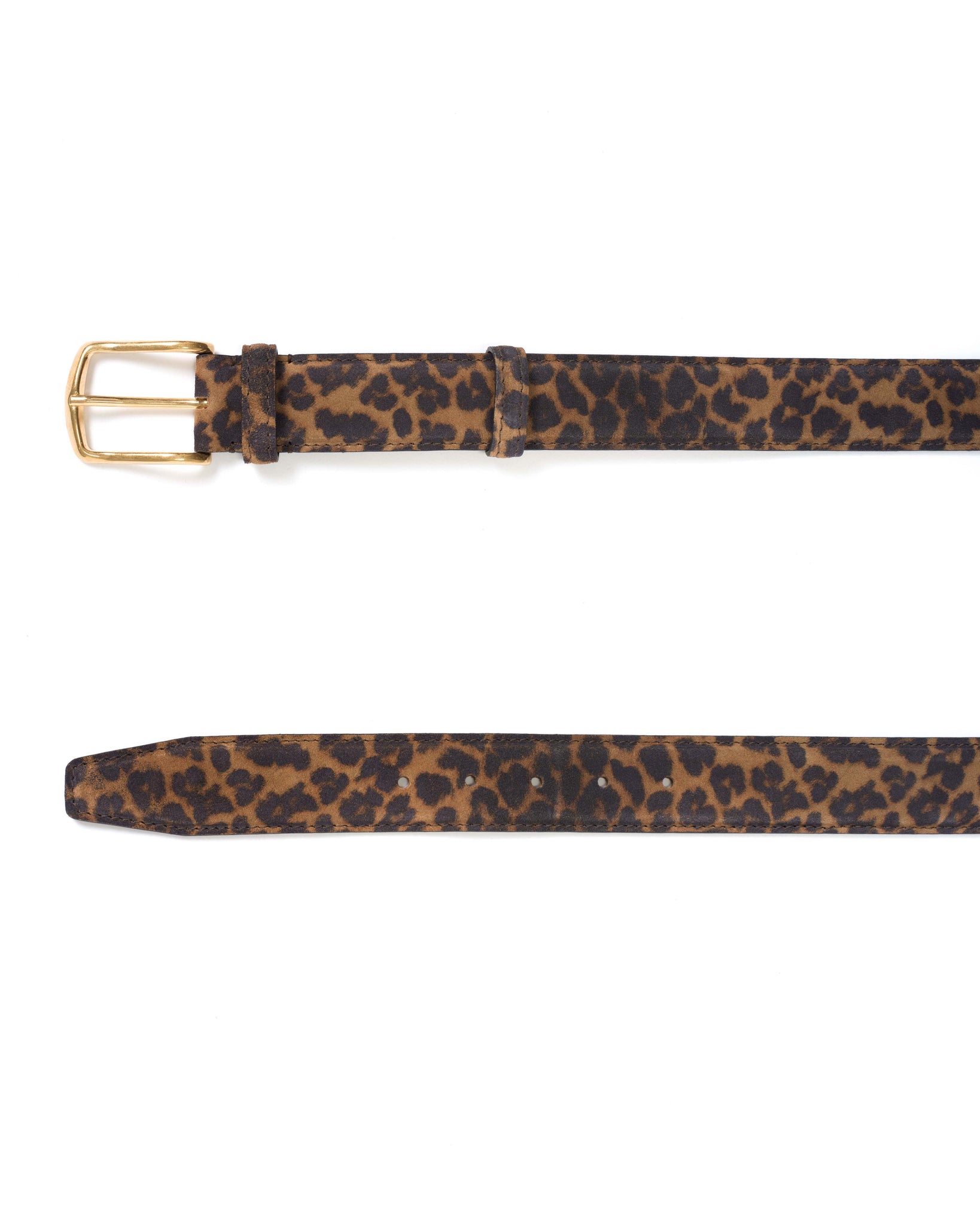Quinn classic unisex leather belt Calf suede print Leopard & gold buckle - Anonymous Copenhagen