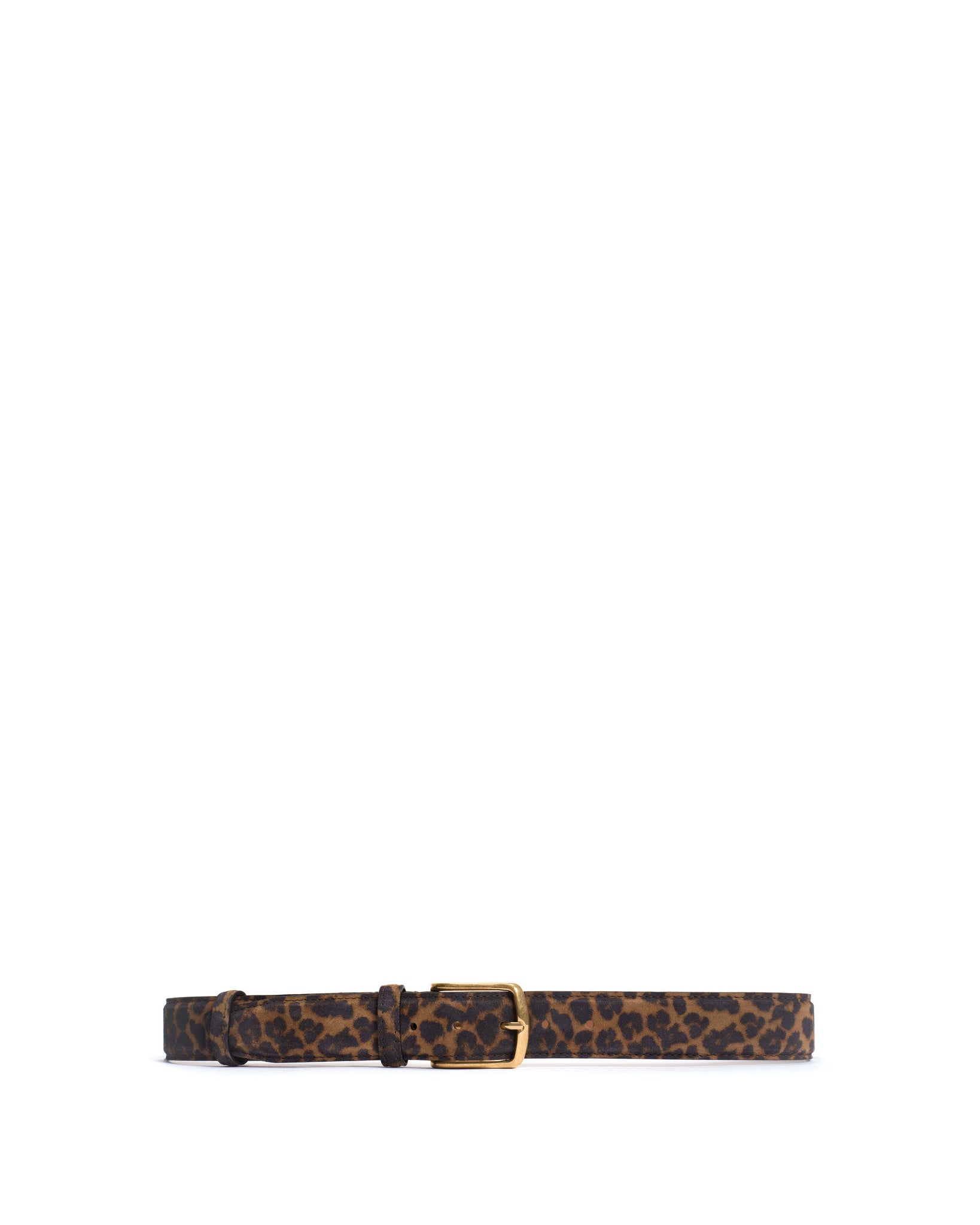 Quinn classic unisex leather belt Calf suede print Leopard & gold buckle - Anonymous Copenhagen