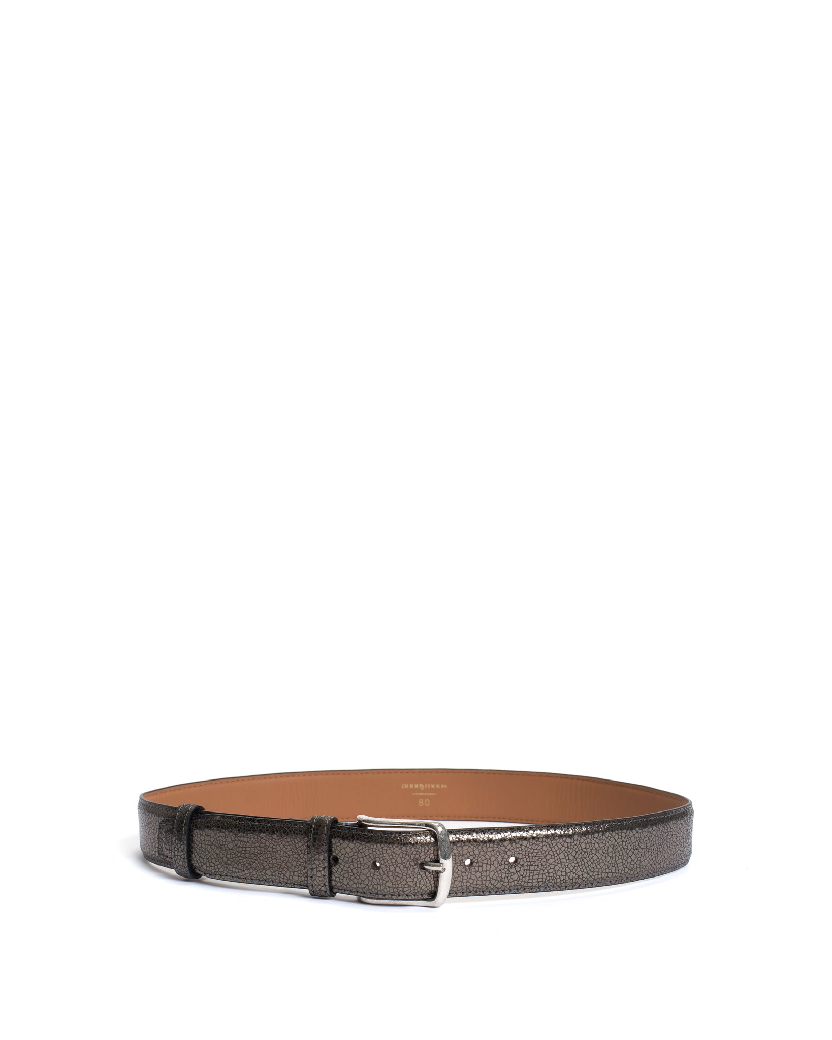 Quinn classic unisex leather belt Crackled metallic goat Platinum & silver buckle - Anonymous Copenhagen
