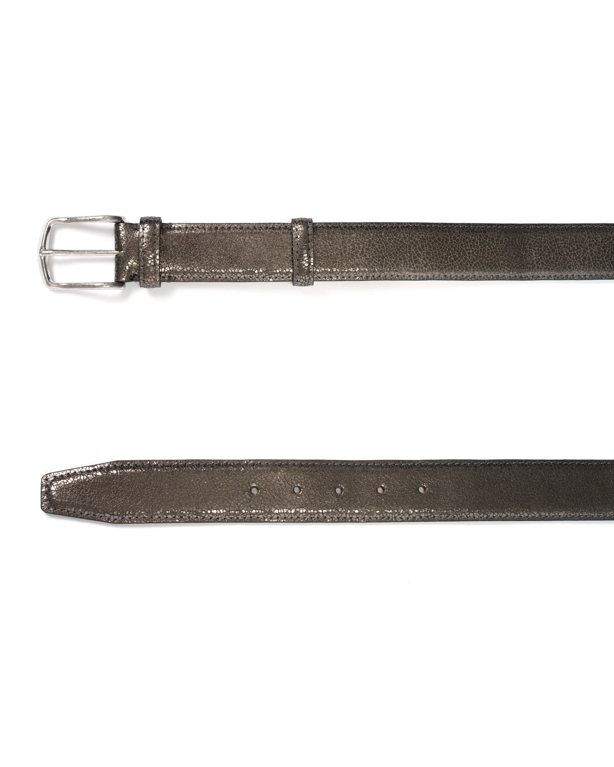 Quinn classic unisex leather belt Crackled metallic goat & metal Platinum & silver buckle