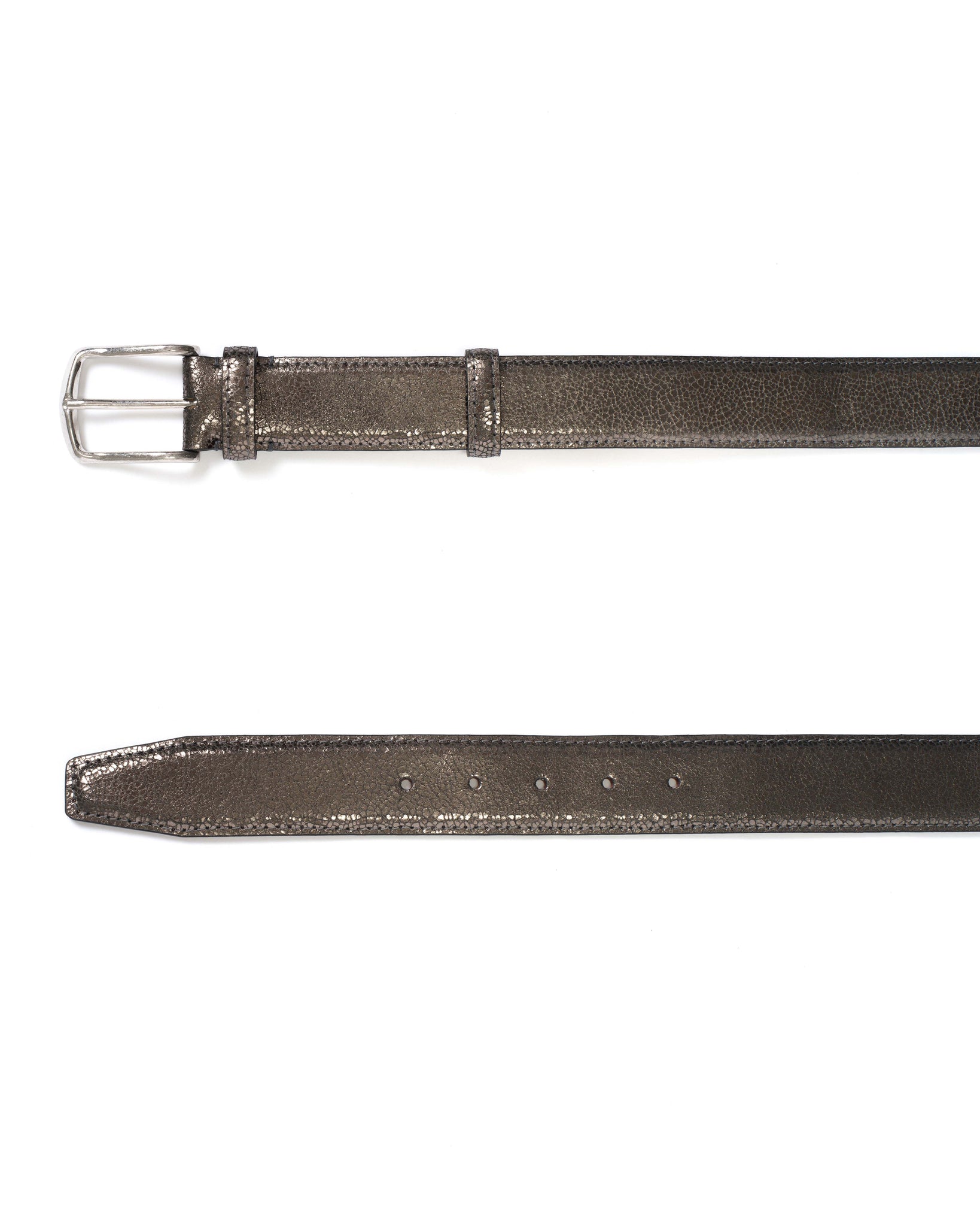 Quinn classic unisex leather belt Crackled metallic goat Platinum & silver buckle - Anonymous Copenhagen