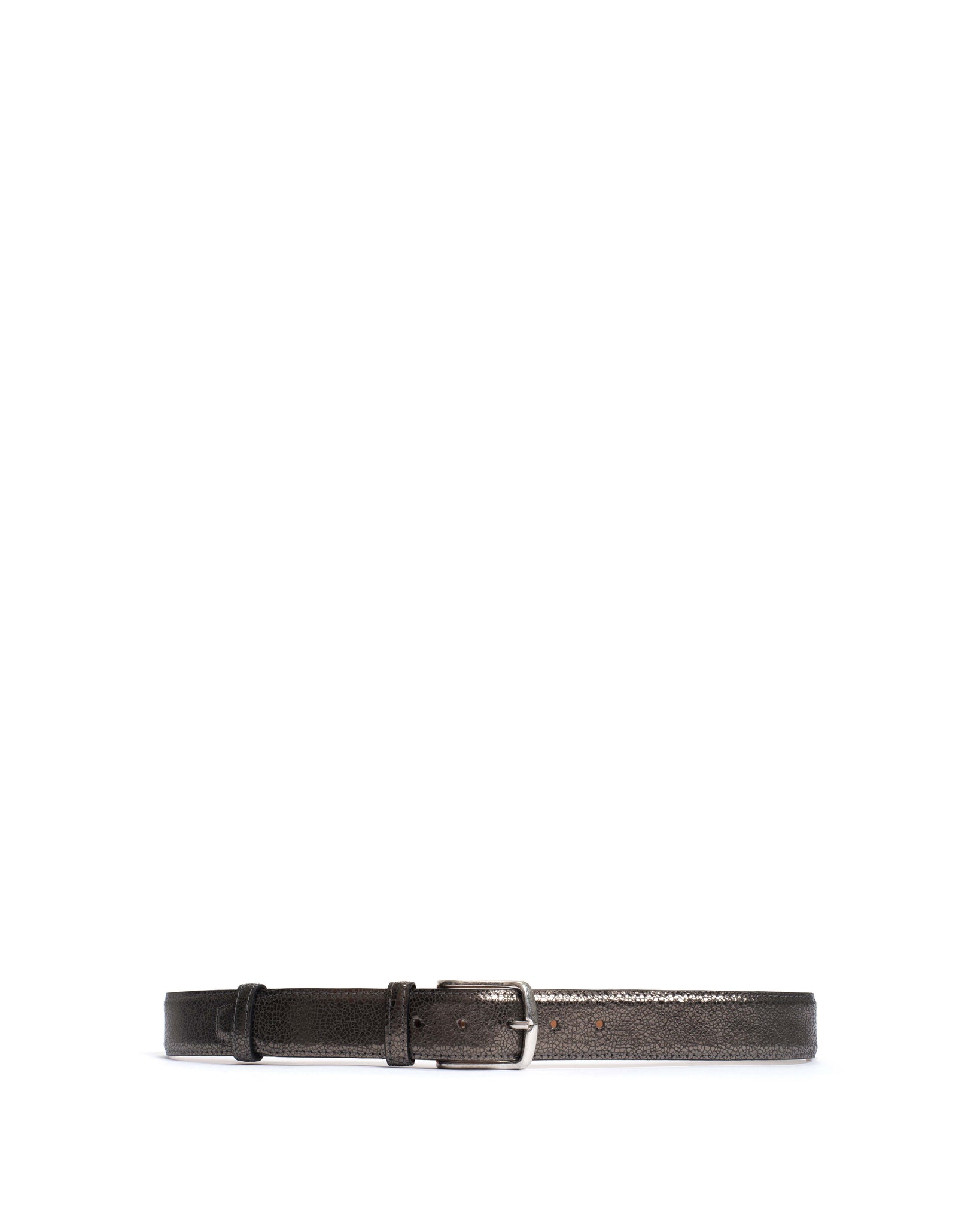 Quinn classic unisex leather belt Crackled metallic goat Platinum & silver buckle - Anonymous Copenhagen
