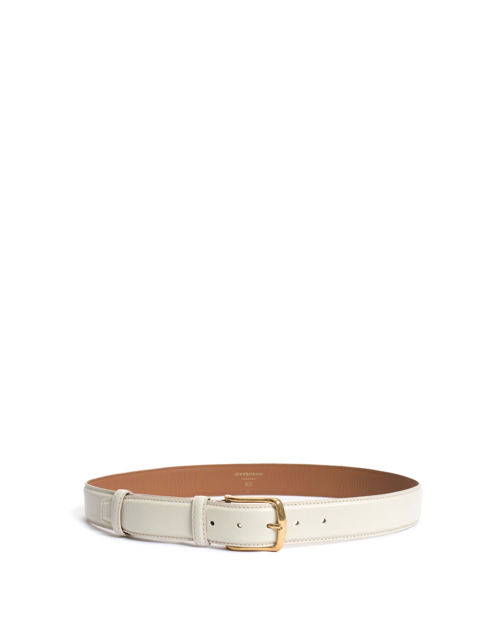 Quinn classic unisex leather belt Soft calf Milk white & gold buckle - Anonymous Copenhagen