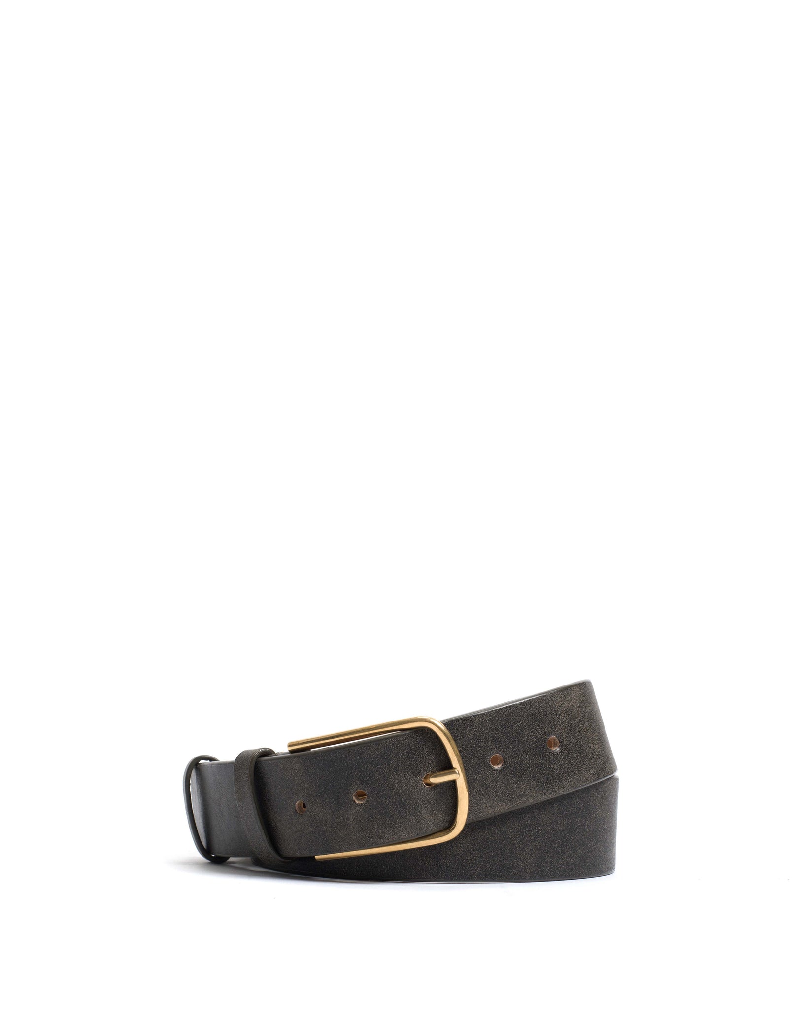 Whane simple unisex leather belt Distressed vegetable tanned calf Off black & gold buckle - Anonymous Copenhagen