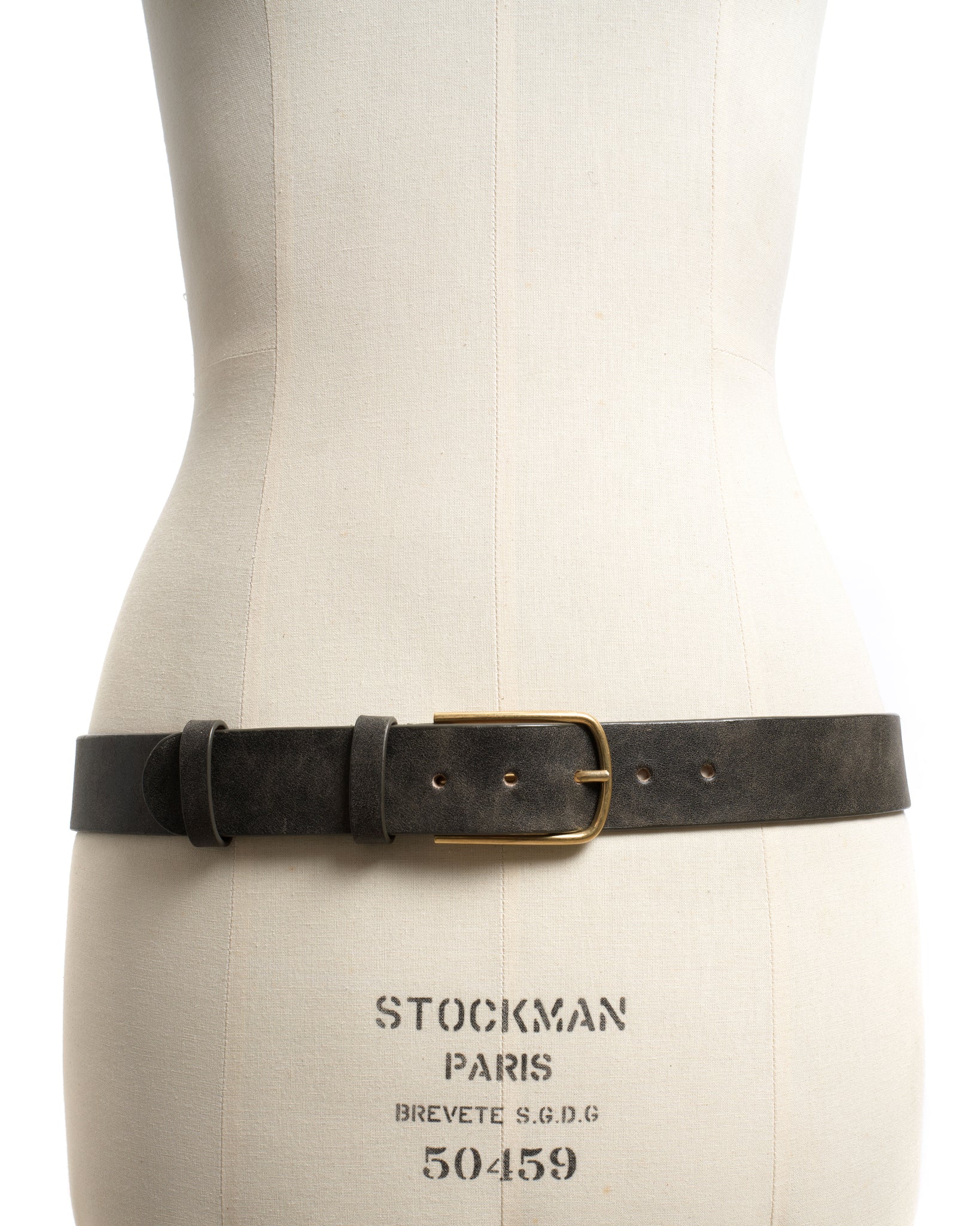 Whane simple unisex leather belt Distressed vegetable tanned calf Off black & gold buckle - Anonymous Copenhagen