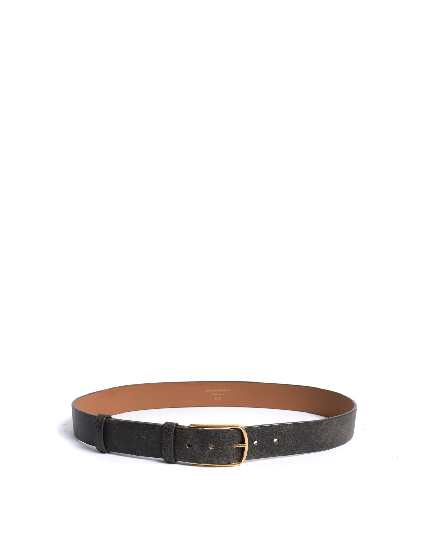 Whane simple unisex leather belt Distressed vegetable tanned calf Off black & gold buckle - Anonymous Copenhagen