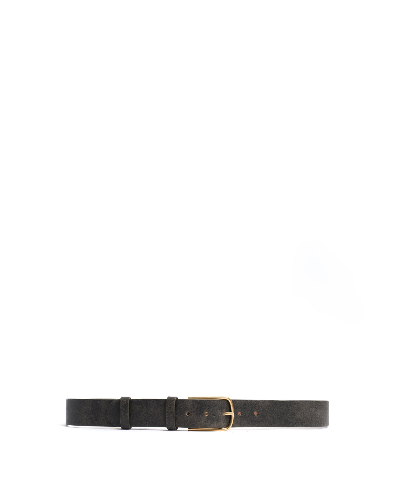 Whane simple unisex leather belt Distressed vegetable tanned calf Off black & gold buckle - Anonymous Copenhagen