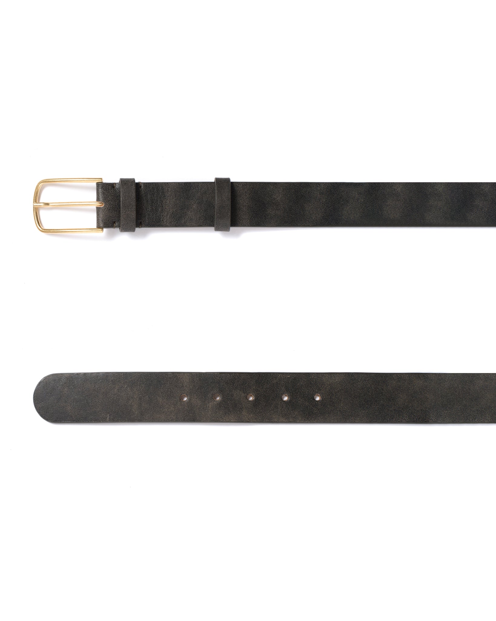 Whane simple unisex leather belt Distressed vegetable tanned calf Off black & gold buckle - Anonymous Copenhagen