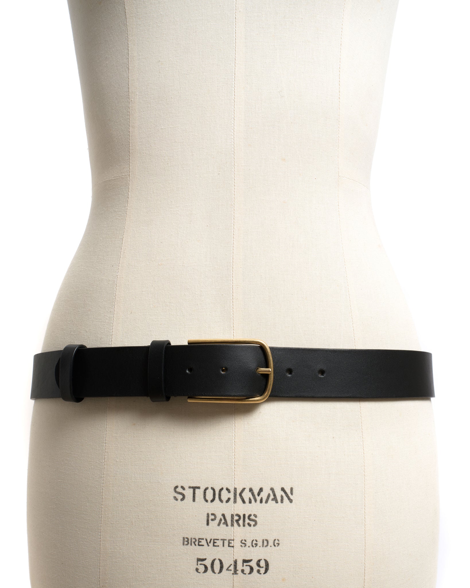 Whane simple unisex leather belt Vegetable tanned calf Black & gold buckle - Anonymous Copenhagen