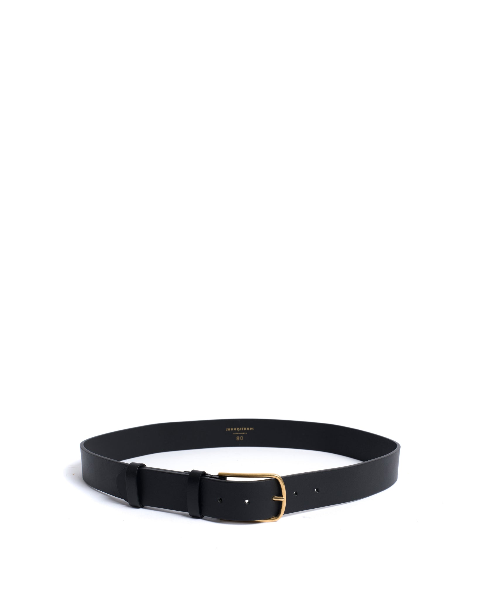 Whane simple unisex leather belt Vegetable tanned calf Black & gold buckle - Anonymous Copenhagen