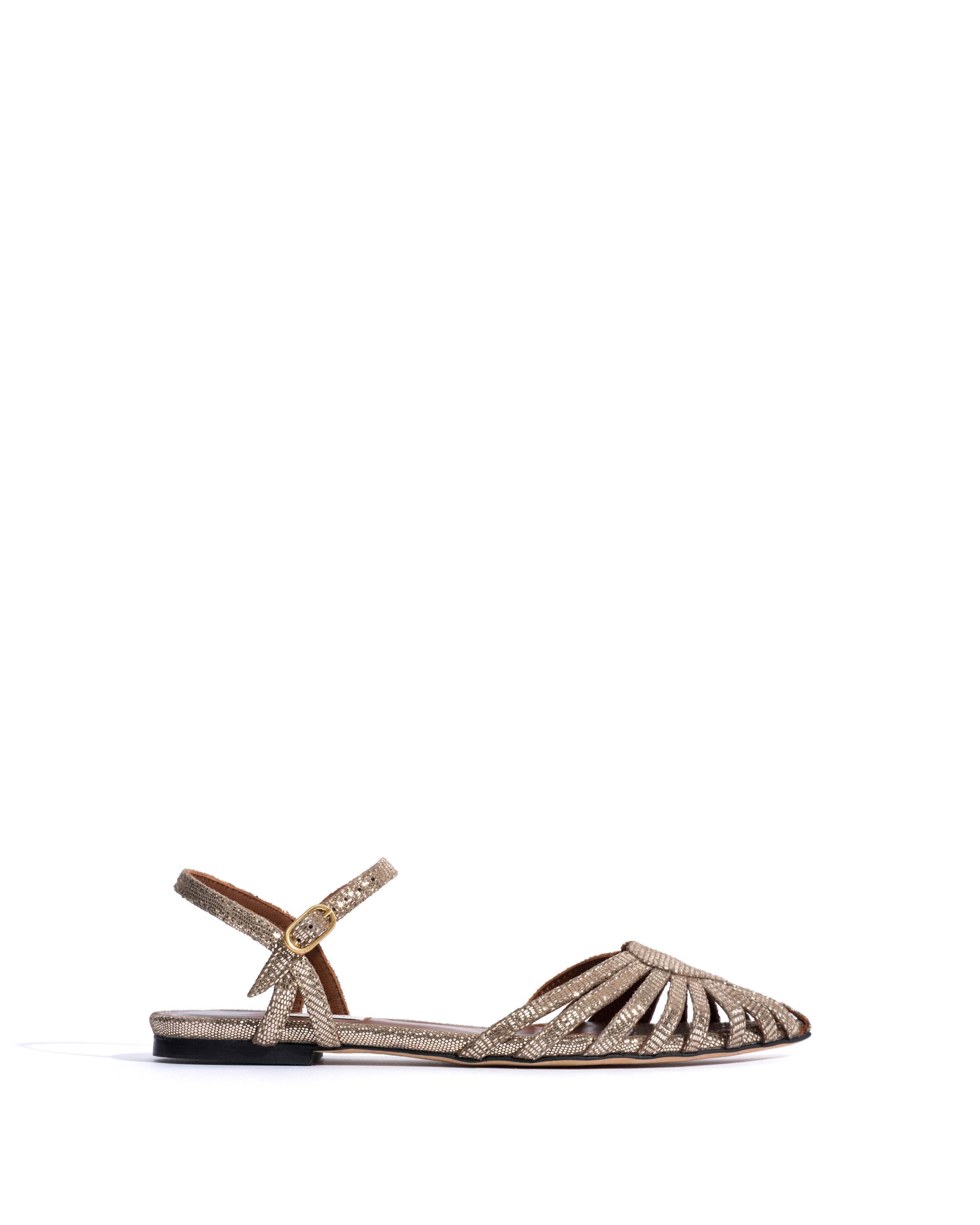 Keesha 10 Lizard metallic goat Vintage champagne - Anonymous Copenhagen Flat sandals