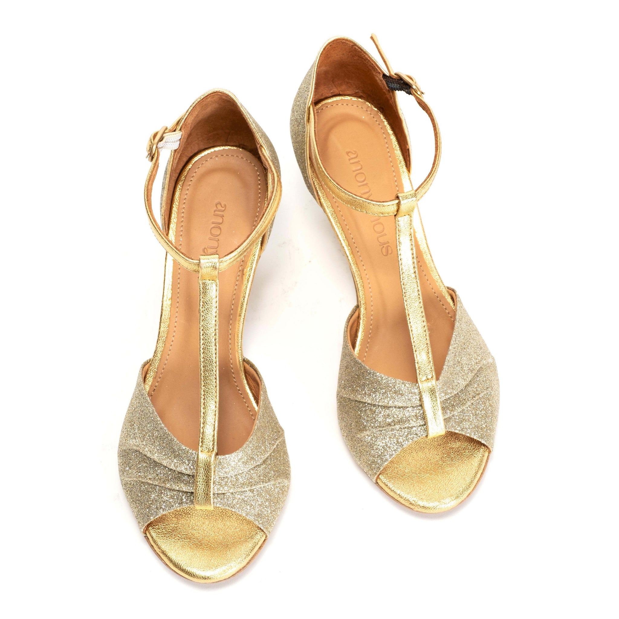 Linette 50 Fine glitter & leather Gold Champagne - Anonymous Copenhagen