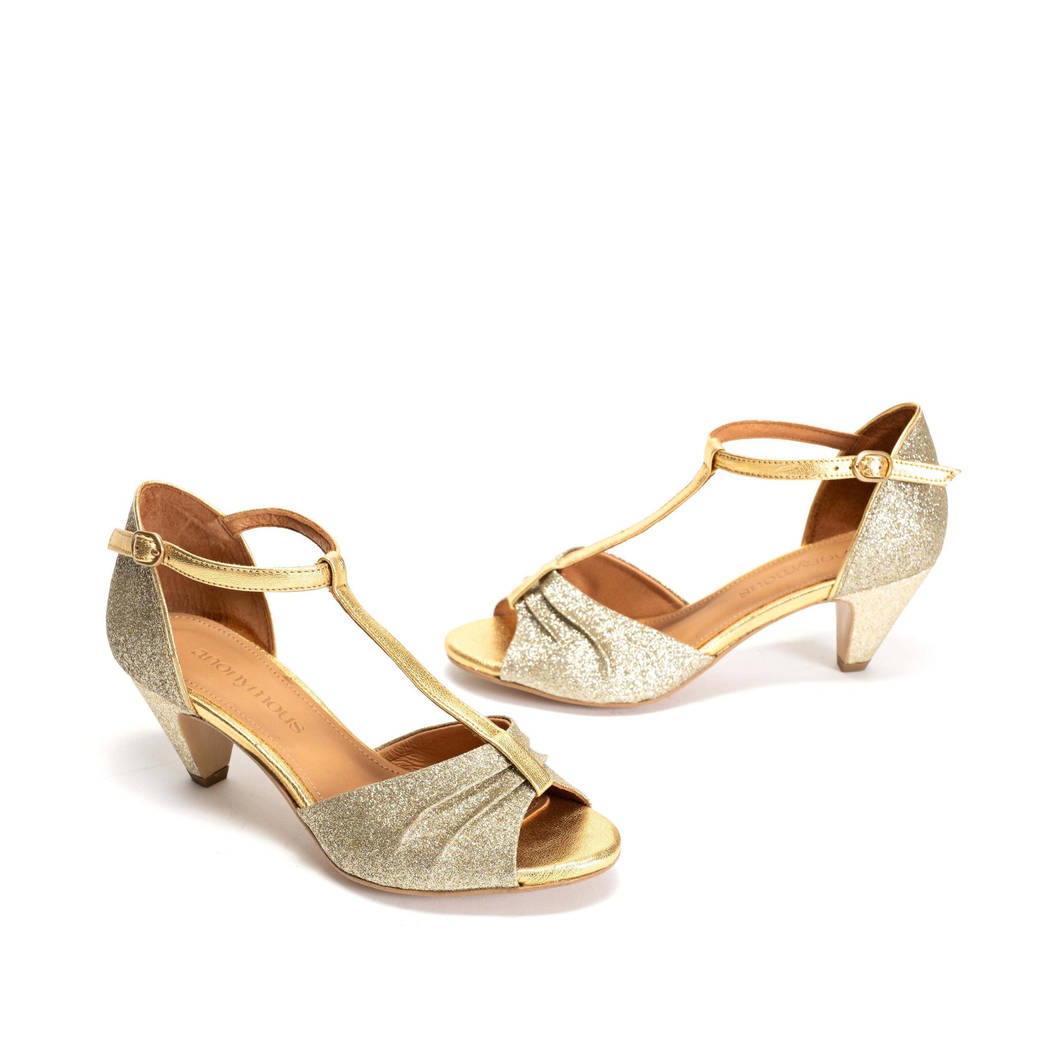Linette 50 Fine glitter & leather Gold Champagne - Anonymous Copenhagen